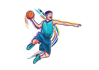 Basketball player playing action figure gesture colorful abstract vector illustration