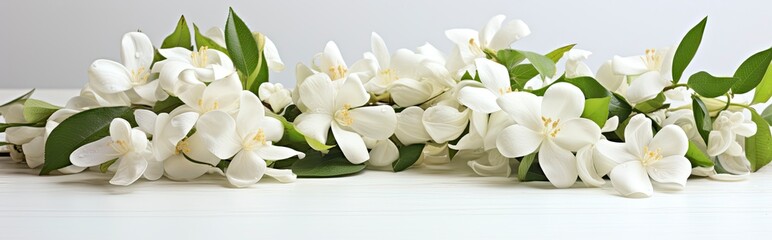 Naklejka na ściany i meble Jasmine flowers on white surface.