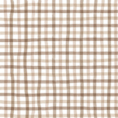 Brown Beige Gingham Check Hand Drawn Background Pattern Overlay