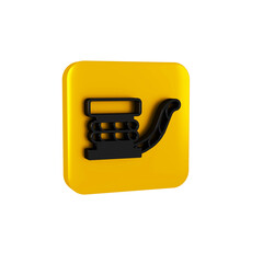 Black Marine bollard with rope tied on pier icon isolated on transparent background. Yellow square button.