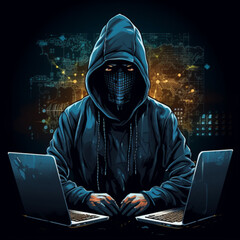 hacker stealing data from laptop