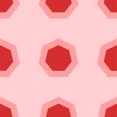 Seamless pattern of large isolated red heptagon symbols. The elements are evenly spaced. Vector illustration on light red background