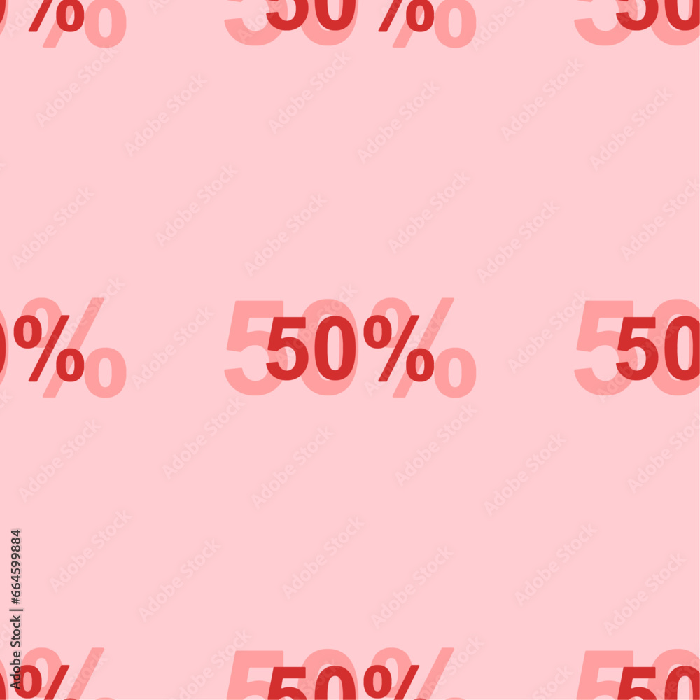Poster seamless pattern of large isolated red 50 percent symbols. the elements are evenly spaced. vector il