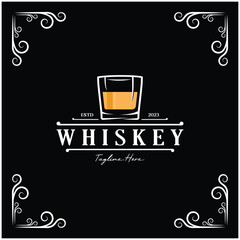 Vintage premium whiskey logo label with glass or beer. for drinks, bars, clubs, cafes, companies.