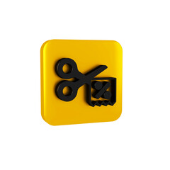 Black Scissors cuts discount coupon icon isolated on transparent background. The concept of selling...