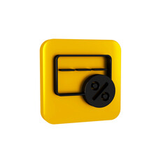 Black Discount card with percent icon isolated on transparent background. Loyalty points card. Yellow square button.