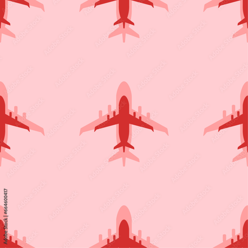 Poster seamless pattern of large isolated red airplane symbols. the elements are evenly spaced. vector illu