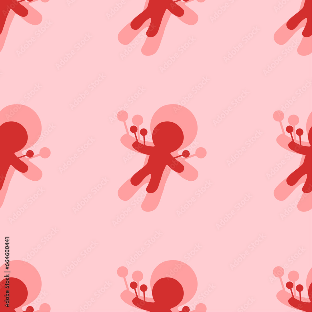 Poster seamless pattern of large isolated red voodoo doll symbols. the elements are evenly spaced. vector i