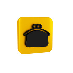 Obraz premium Black Wallet icon isolated on transparent background. Purse icon. Cash savings symbol. Yellow square button.