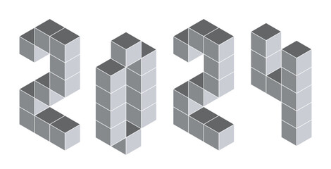 2024 digits from isometric cubes. Pseudo three dimensional