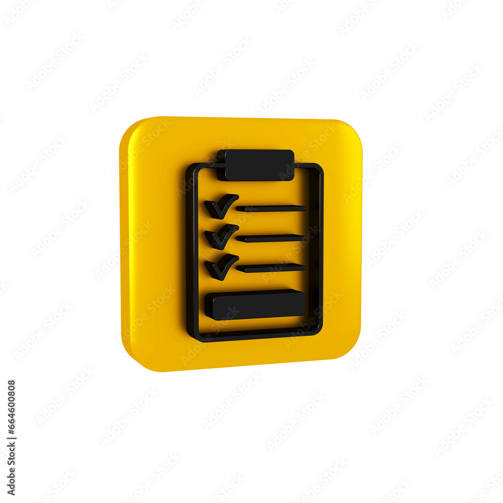 Poster black clipboard with checklist icon isolated on transparent background. control list symbol. survey 