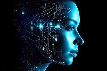 Futuristic female android. Picture made by Artificial Intelligence