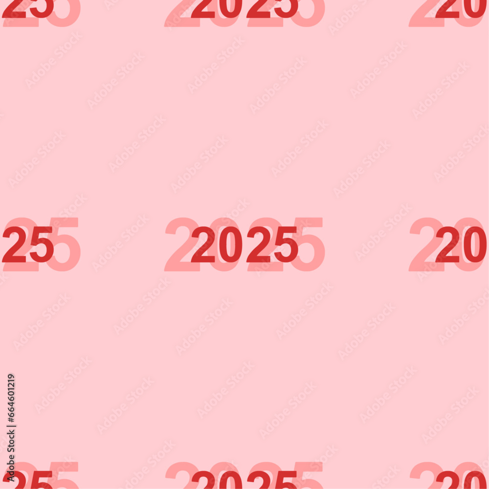 Poster Seamless pattern of large isolated red 2025 year symbols. The elements are evenly spaced. Vector illustration on light red background