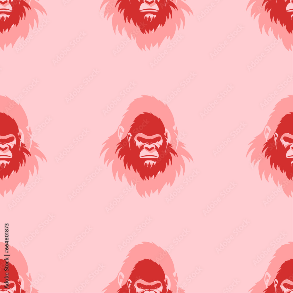 Poster seamless pattern of large isolated red gorilla head symbols. the elements are evenly spaced. vector 