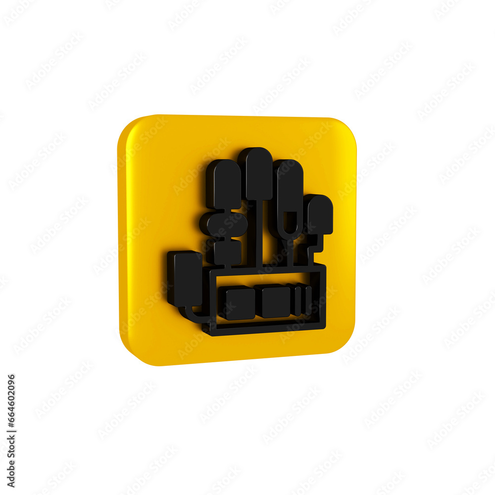 Poster black mechanical robot hand icon isolated on transparent background. robotic arm symbol. technologic