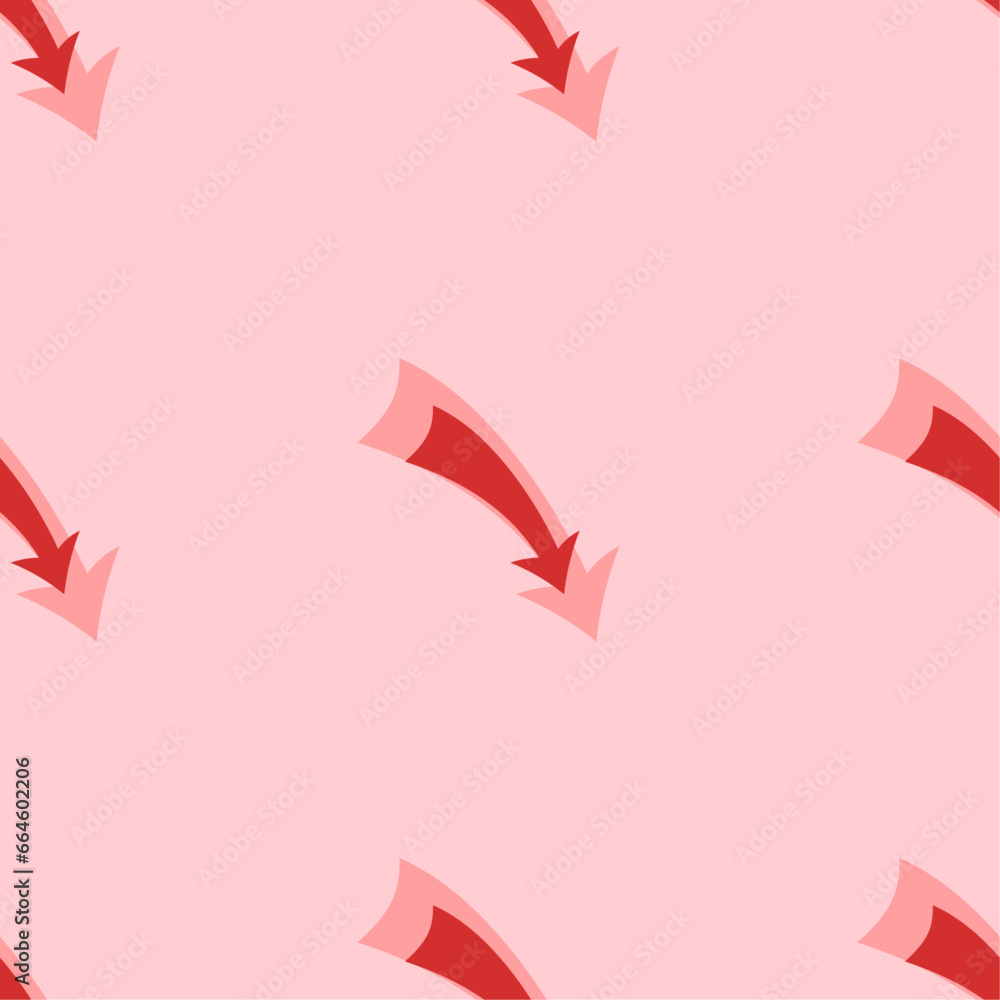 Poster seamless pattern of large isolated red down arrows. the elements are evenly spaced. vector illustrat