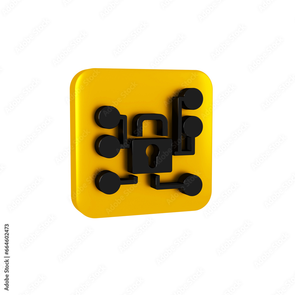 Poster black cyber security icon isolated on transparent background. closed padlock on digital circuit boar