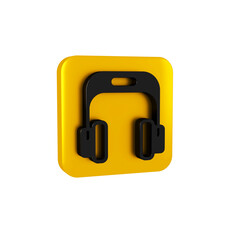 Obraz premium Black Headphones icon isolated on transparent background. Earphones. Concept for listening to music, service, communication and operator. Yellow square button.