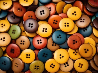 Background of colored wooden buttons of different sizes, buttons day background 