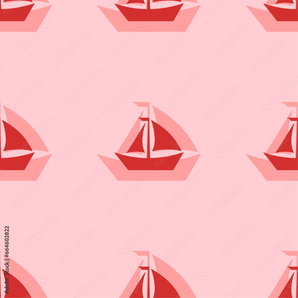 Poster seamless pattern of large isolated red sailing boat symbols. the elements are evenly spaced. vector 