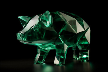 Green emerald gemstone pig figurine isolated on black background. Luxury and jewelry concepts.