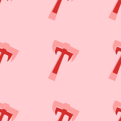 Seamless pattern of large isolated red axe symbols. The elements are evenly spaced. Vector illustration on light red background