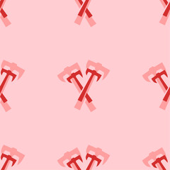 Obraz premium Seamless pattern of large isolated red crossed axes symbols. The elements are evenly spaced. Vector illustration on light red background