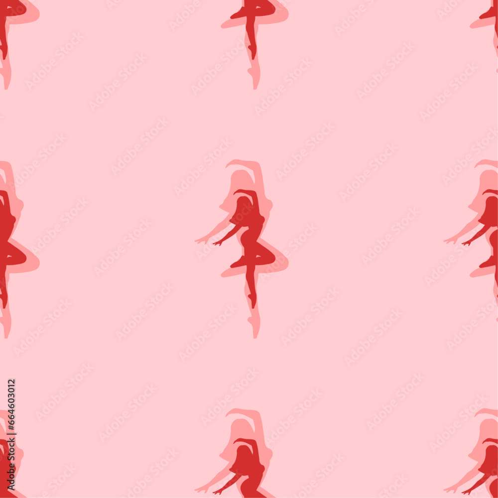 Poster seamless pattern of large isolated red ballerina symbols. the elements are evenly spaced. vector ill