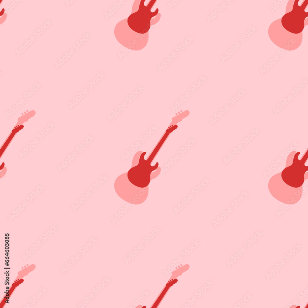 Poster seamless pattern of large isolated red guitar symbols. the elements are evenly spaced. vector illust