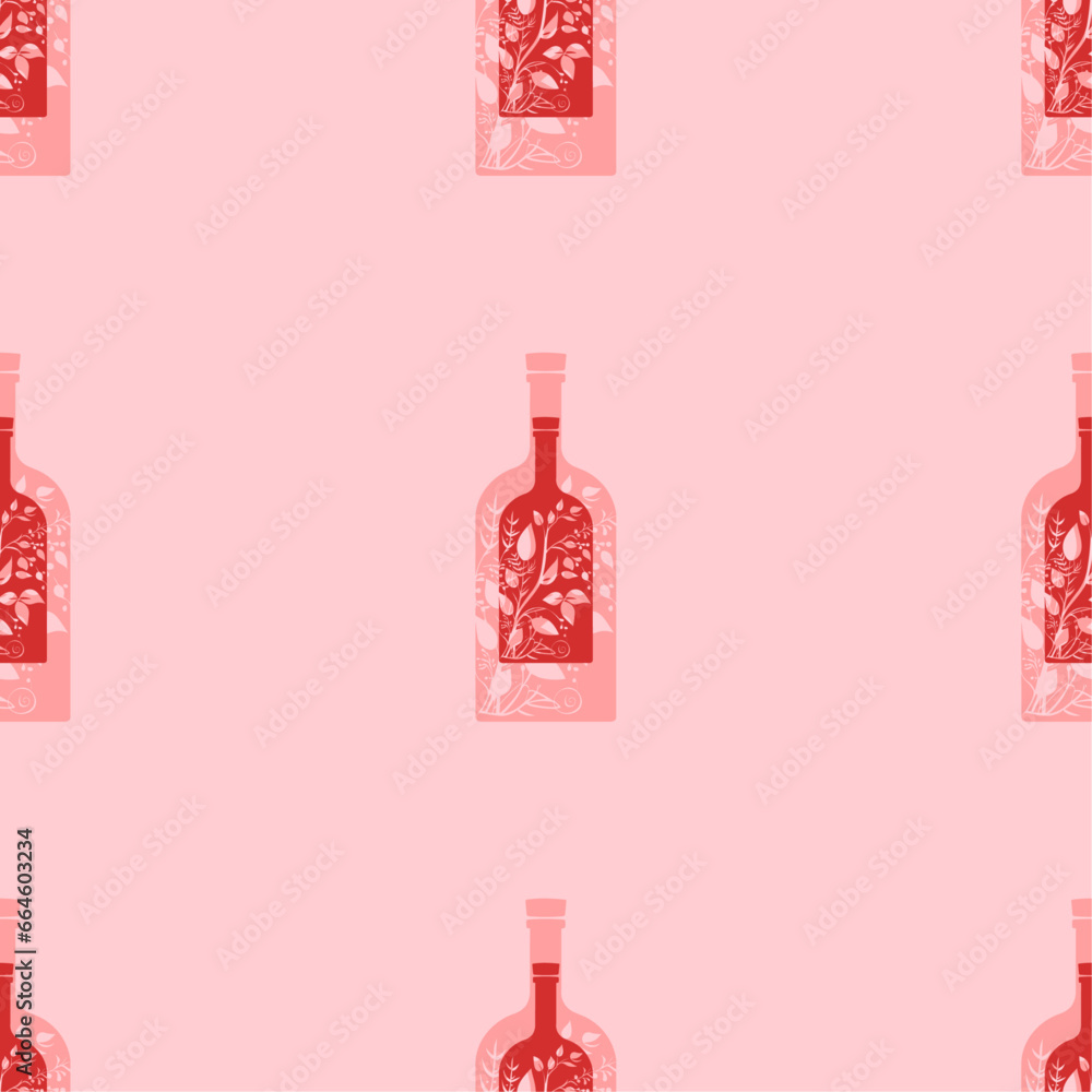 Poster seamless pattern of large isolated red a branch in a bottle symbols. the elements are evenly spaced.