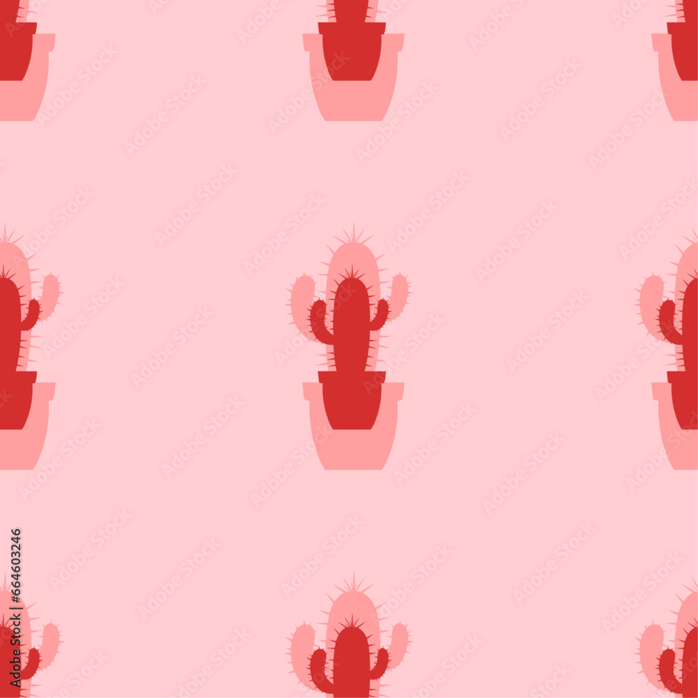 Poster seamless pattern of large isolated red cactus symbols. the elements are evenly spaced. vector illust
