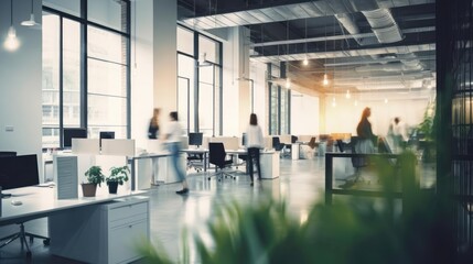 modern open space office interior with blurred business colleagues 