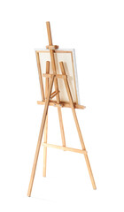 Wooden easel with canvas isolated on white background