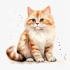 Watercolor cat clip art on white background.