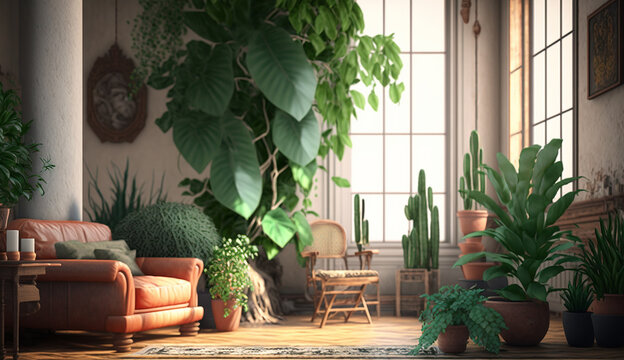 Home decor indoor best potted plants interior design AI Generated image