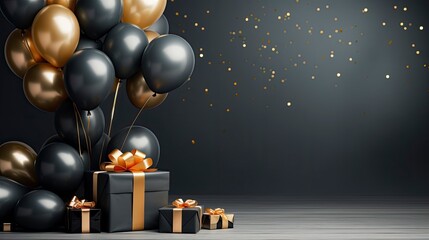 Obraz na płótnie Canvas Black Friday sale banner with ballon and gift box space for text.