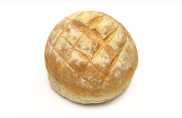 Whole round shaped bread isolated on white background