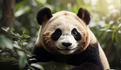 Portrait of a cute panda bear in nature