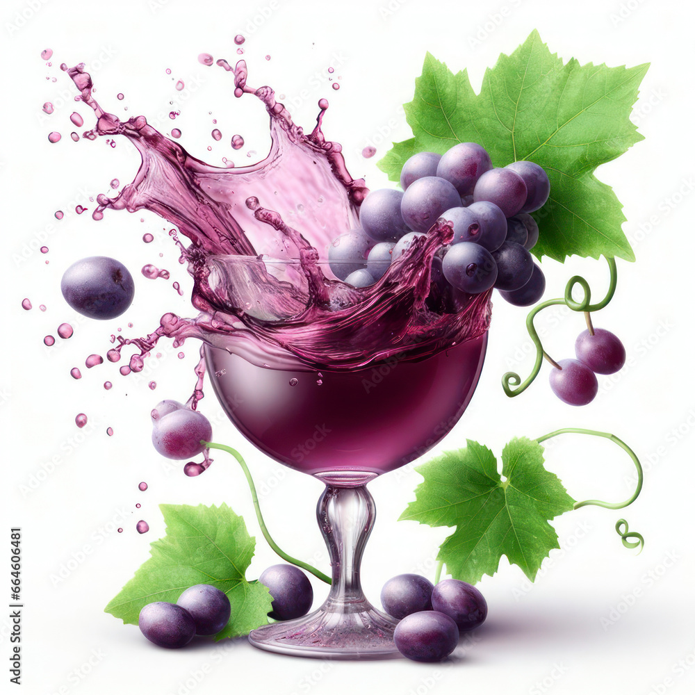 Poster grape juice splash isolated on white background. ai generative