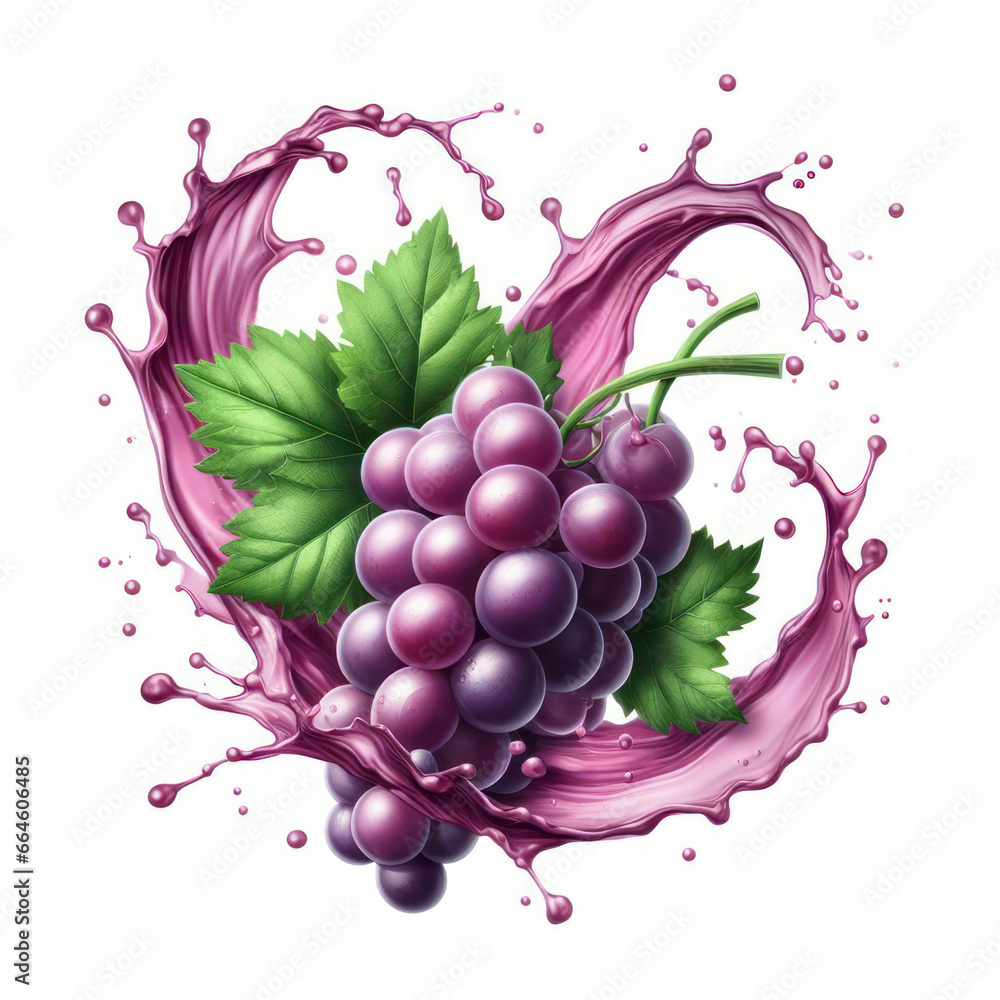 Poster grape juice splash isolated on white background. ai generative