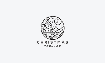 Christmas, x-mas, vector logo icon illustration design in style of minimalistic and line art