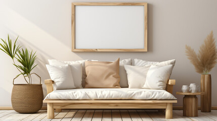 Fototapeta premium cozy living room with rustic wooden furniture and sofa