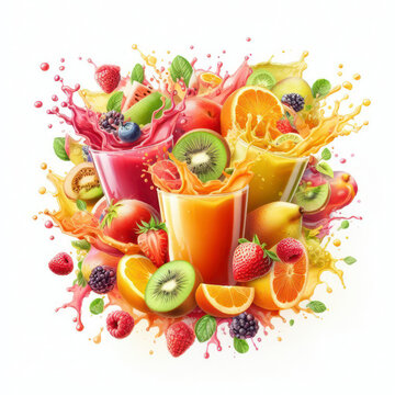 multifruit juice splash isolated on white background. ai generative