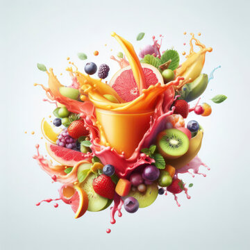 multifruit juice splash isolated on white background. ai generative