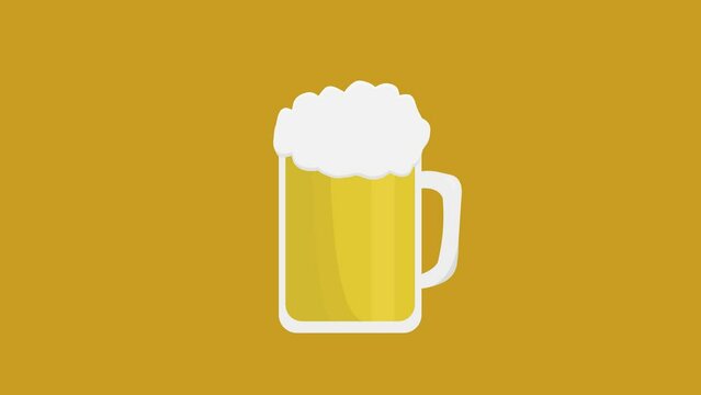 animation of glass of beer with foam on yellow background