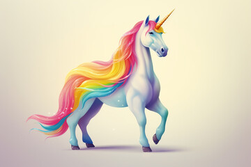 Naklejka na ściany i meble Unicorn with rainbow mane on colorful background. Vector illustration