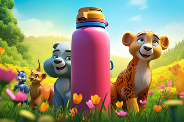 3d illustration of a group of wild animals in a meadow