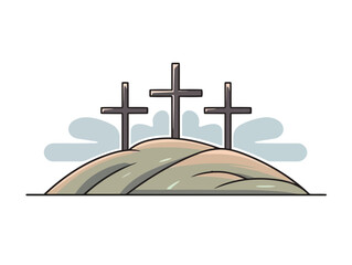 Doodle Three crosses on the hill, cartoon sticker, sketch, vector, Illustration, minimalistic