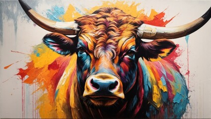 Portrait of a bull in watercolor
