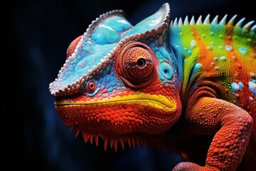 Vivid Green chameleon closeup digital. Garden pet. Generate Ai - obrazy, fototapety, plakaty